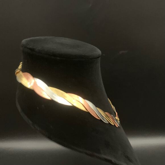 Vintage Braided Tri-Tone Statement Multi Strand Necklace - Picture 5 of 12